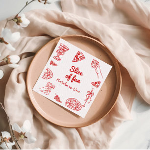 Pizza 1st Hand Written Drawn Slice Of Fun Birthday Napkin