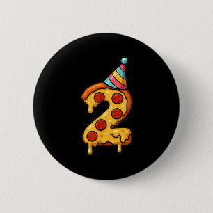 Pizza 2nd Birthday 2 Years Old Party Hat Bday Boys 6 Cm Round Badge