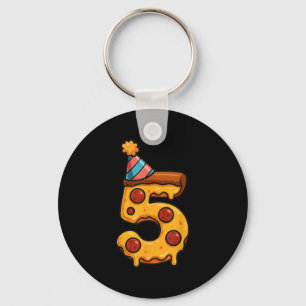 Pizza 5th Birthday 5 Years Old Party Hat Bday Boys Key Ring