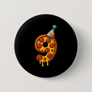 Pizza 9th Birthday 9 Years Old Party Hat Bday Boys 6 Cm Round Badge