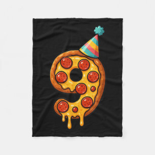 Pizza 9th Birthday 9 Years Old Party Hat Bday Boys Fleece Blanket