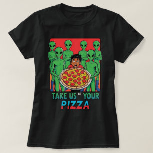 Pizza Aliens blk Womens T-Shirt