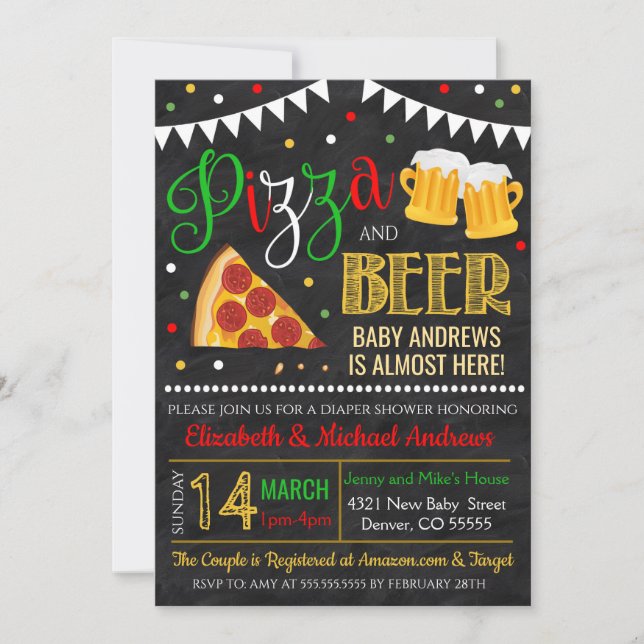 Pizza and Beer Baby Shower Invitation (Front)