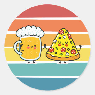 Pizza and beer classic round sticker