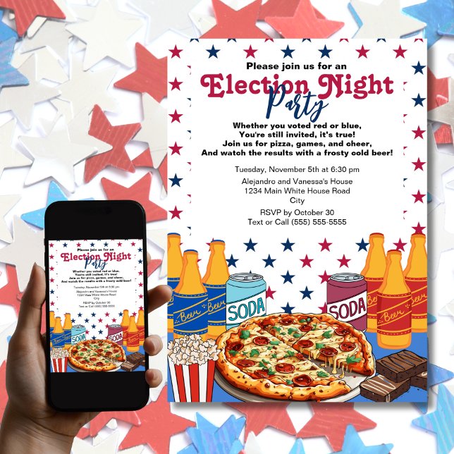 Pizza and Beer Election Night Party 2024 Invitation (Creator Uploaded)