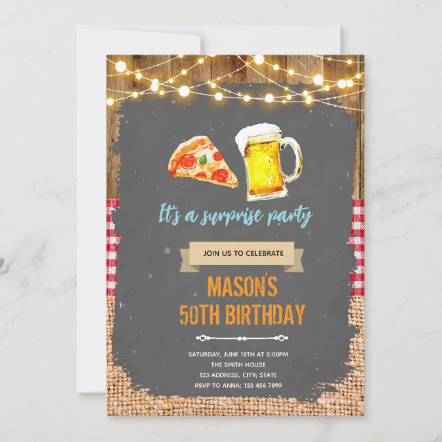 Pizza and beer party invitation (Front)