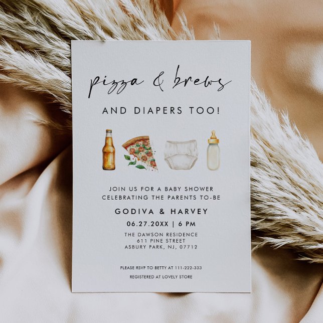 Pizza and Brews and Diapers Too Baby Shower Invitation (Creator Uploaded)