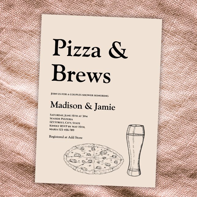 Pizza And Brews Beer Casual Couples Bridal Shower Invitation (pizza and brews couples bridal shower invitation pizza and beer minimalist)