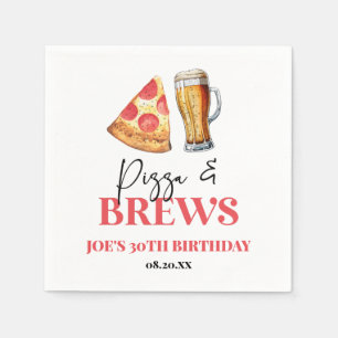 Pizza and Brews Beer Glass Birthday Party Napkin