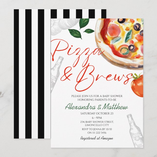 Pizza and Brews Co Ed Baby Shower Invitation (Front/Back)