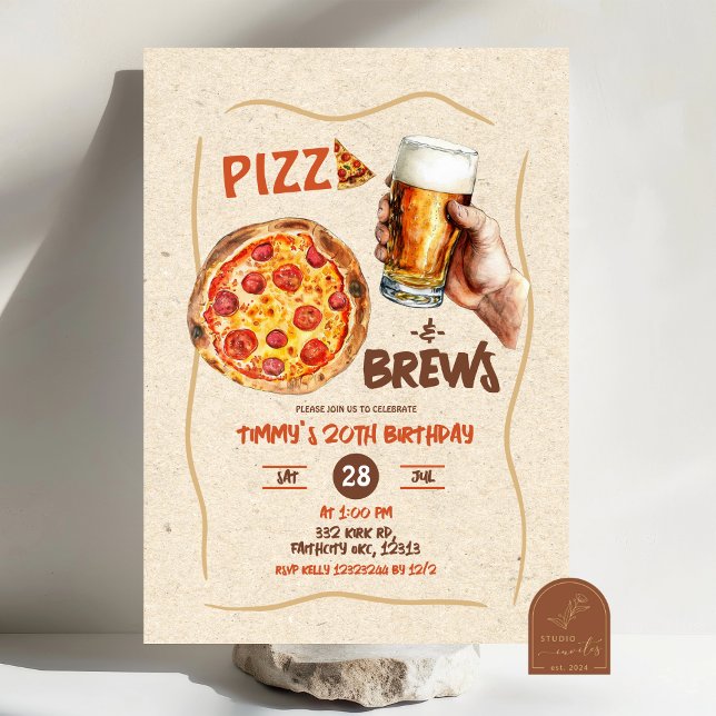 Pizza and Brews Man Birthday Invitation (Creator Uploaded)