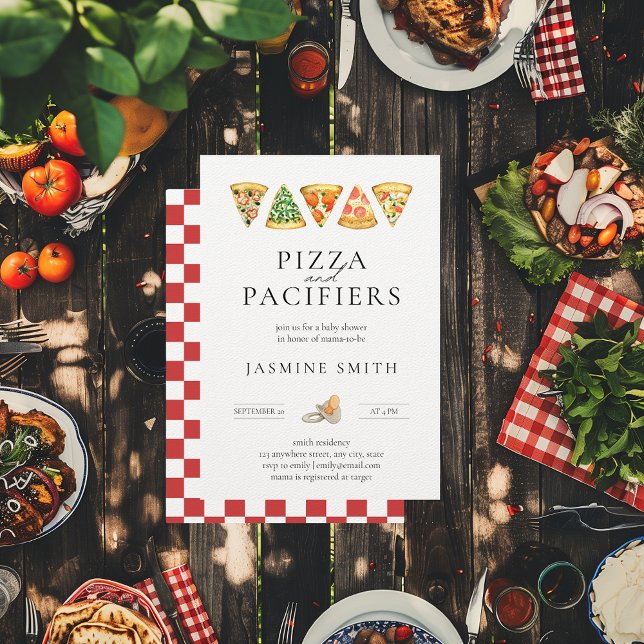 Pizza and Pacifiers Baby Shower Invitation (Pizza and Pacifiers Casual Baby Shower Invitation)