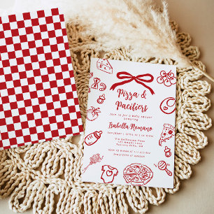 Pizza and pacifiers Italian theme Bow Baby Shower Invitation