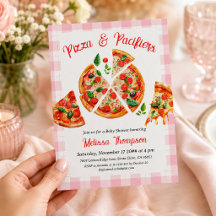 Pizza and Pacifiers Pink Gingham Baby Shower Party