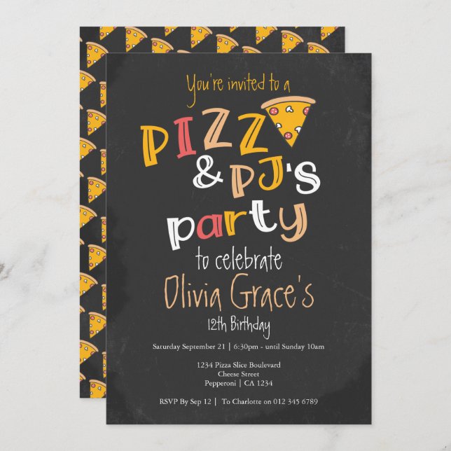 Pizza And Pajama Party Invitation (Front/Back)