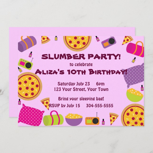 Pizza and Pajama Party Invitation (Front/Back)