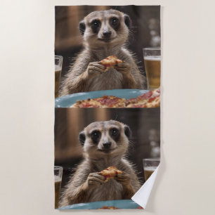 "Pizza and Pints: A Meerkat’s Perfect Snack Break" Beach Towel