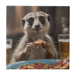 "Pizza and Pints: A Meerkat’s Perfect Snack Break" Ceramic Tile