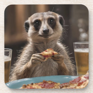 "Pizza and Pints: A Meerkat’s Perfect Snack Break" Coaster