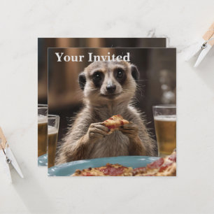 "Pizza and Pints: A Meerkat’s Perfect Snack Break" Invitation