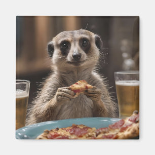 "Pizza and Pints: A Meerkat’s Perfect Snack Break" Magnet