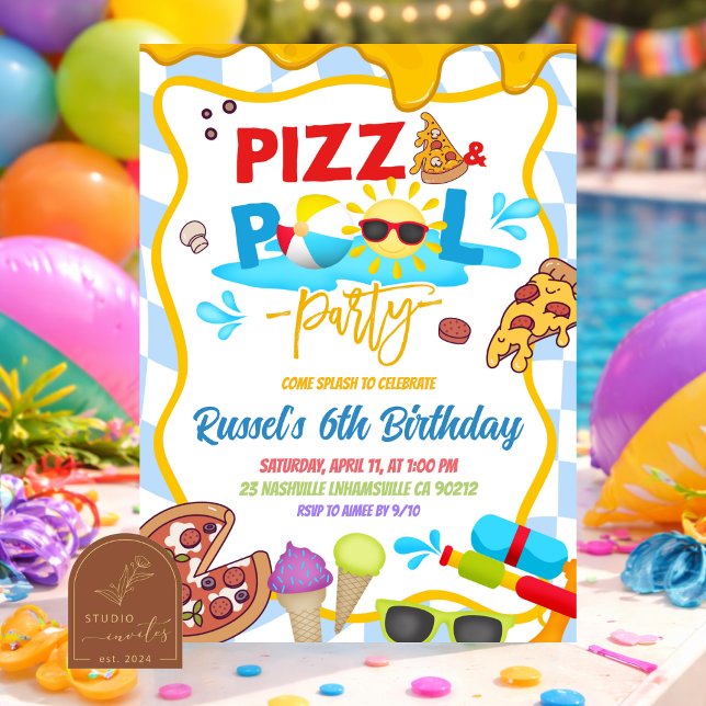 Pizza and Pool Birthday party invitation (Creator Uploaded)