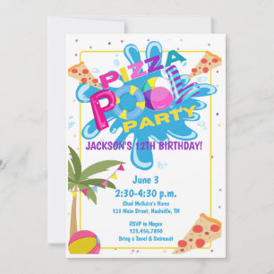 Pizza and Pool Party Birthday Celebration Invitation