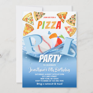 Pizza and Pool Party Birthday  Invitation