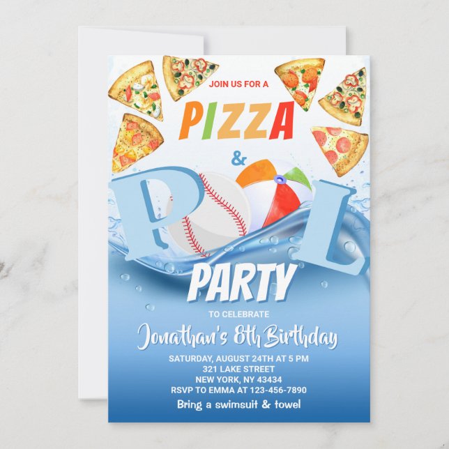 Pizza and Pool Party Birthday  Invitation (Front)