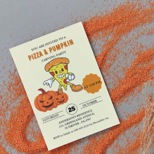 Pizza and Pumpkin carving halloween party Invitation