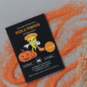 Pizza and Pumpkin carving halloween party Invitation