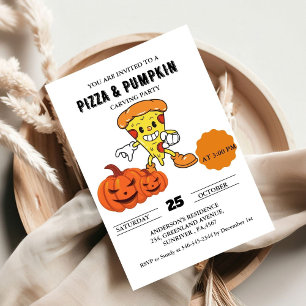 Pizza and Pumpkin carving halloween party Invitation