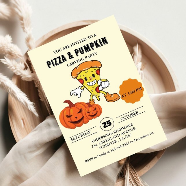 Pizza and Pumpkin carving halloween party Invitation (Creator Uploaded)