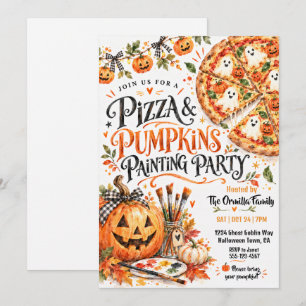 Pizza and Pumpkins Painting Party Halloween Invitation