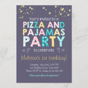 Pizza and Pyjamas birthday invitation Sleepover