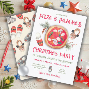 Pizza and Pyjamas Christmas Birthday Party Invitat Invitation