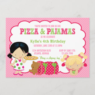 Pizza and Pyjamas Sleepover Party Invitation