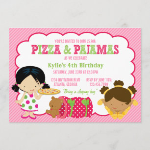 Pizza and Pyjamas Sleepover Party Invitation