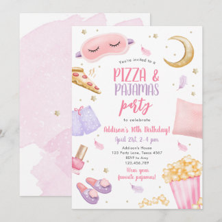 Pizza and Pyjamas Sleepover Slumber Party Birthday Invitation