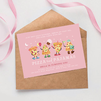 Pizza and Pyjamas Sleepover Slumber Party Birthday Invitation