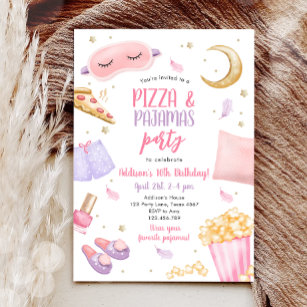 Pizza and Pyjamas Sleepover Slumber Party Birthday Invitation