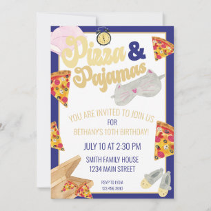 Pizza and Pyjamas Slumber Party Sleepover Birthday Invitation