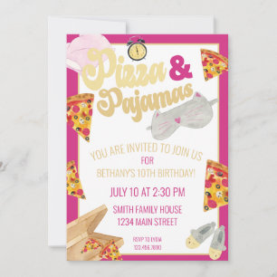 Pizza and Pyjamas Slumber Party Sleepover Birthday Invitation