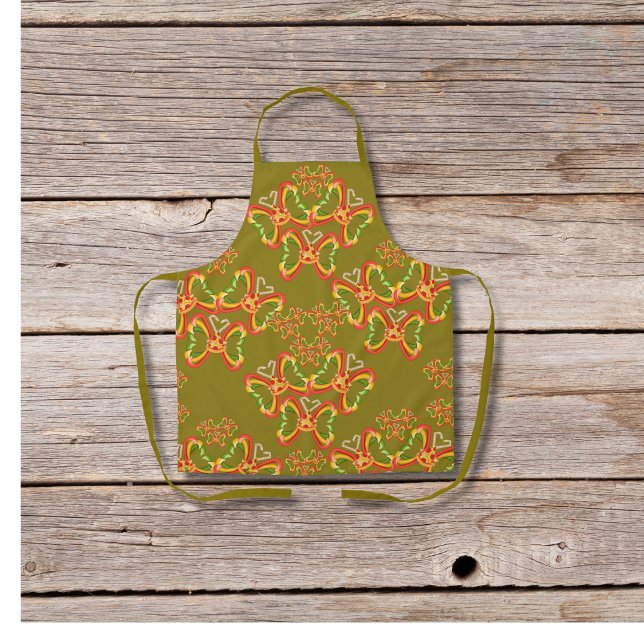 Pizza and Toppings Butterfly Shapes Green Apron (Creator Uploaded)