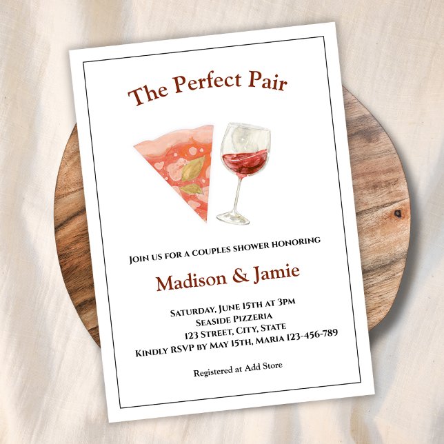 Pizza And Wine Perfect Pair Couples Bridal Shower Invitation (pizza and wine casual couples bridal shower invitation the perfect pair)