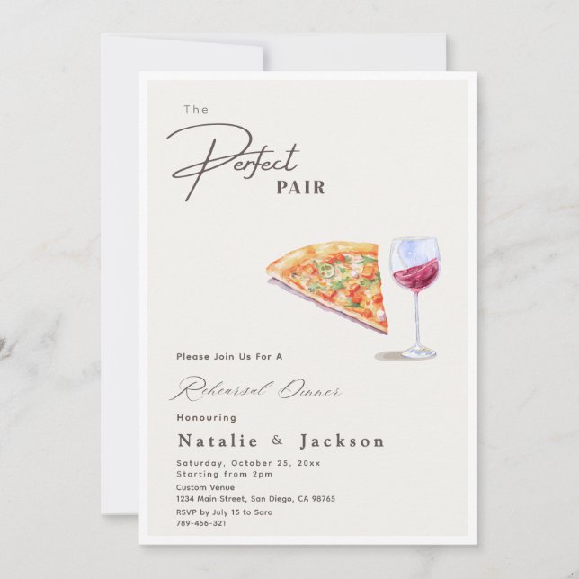 Pizza and Wine The Perfect Pair Rehearsal Dinner Invitation (Front)