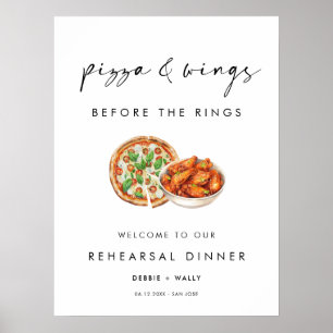 Pizza and Wings Before the Rings Rehearsal Dinner Poster
