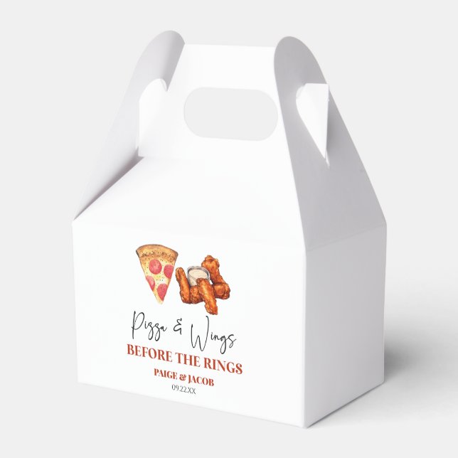 Pizza and Wings Before The Wings Rehearsal Dinner Favour Box (Front Side)