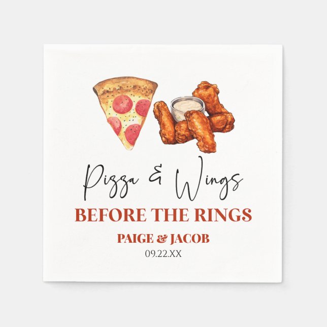 Pizza and Wings Before The Wings Rehearsal Dinner Napkin (Front)