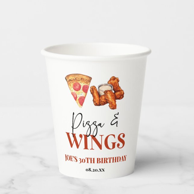 Pizza and Wings Birthday Party Paper Cups (Front)